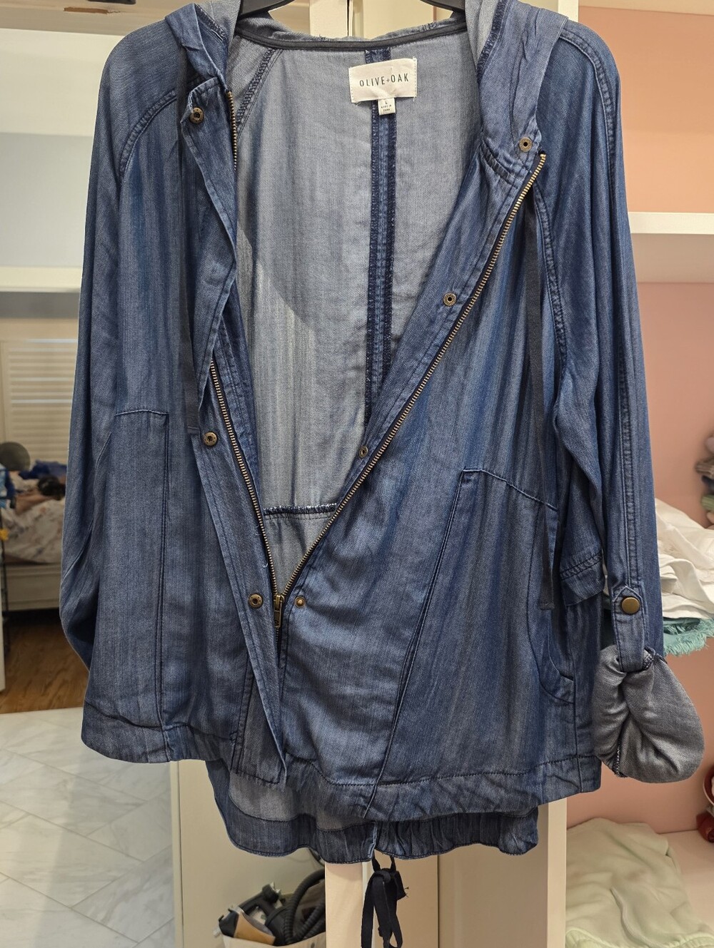 Olive & Oak Washed Blue Hooded Denim-Style Jacket
